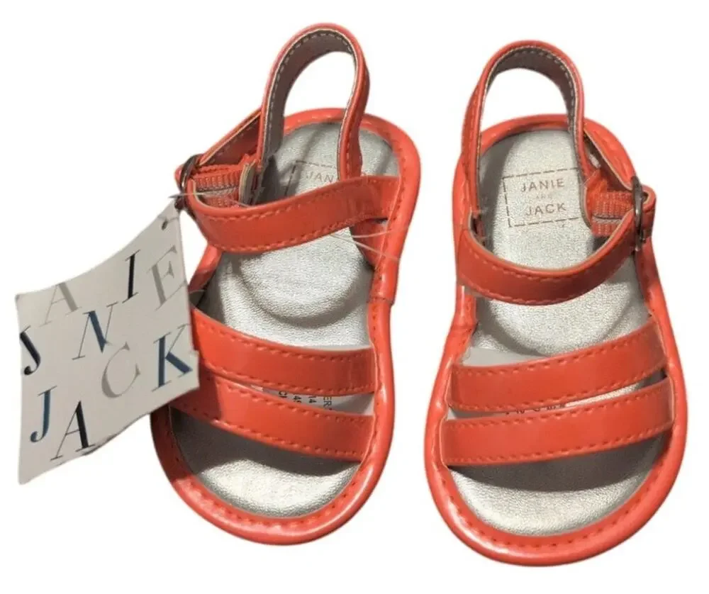 Janie and Jack Baby Crib Shoes Espadrille Red Orange White Striped NWT